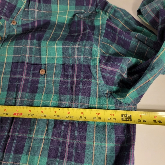Vintage Arrow Carriage Trade XL Flannel US Made Long Sleeve Purple Green Plaid - Picture 7 of 7